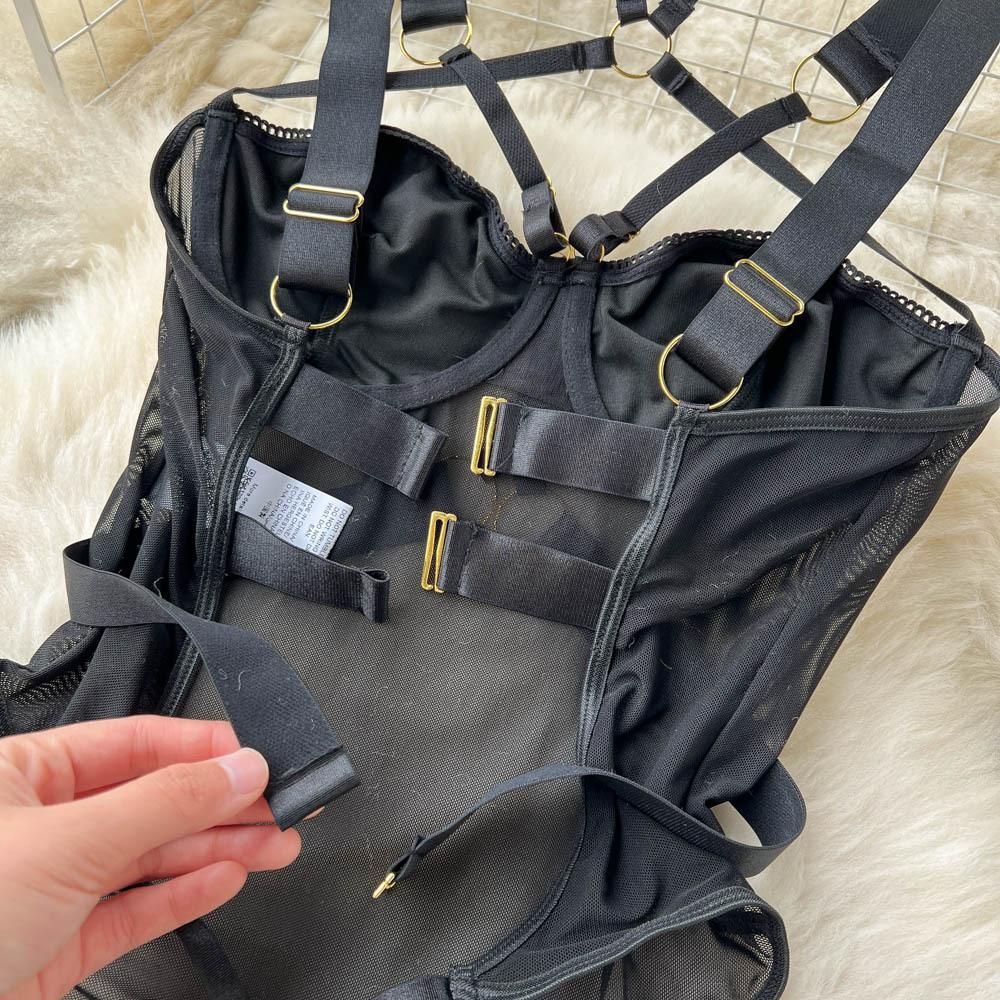Design sense buckle, cross hanging neck, hollowed out suspender, tight fitting clothing, sexy
