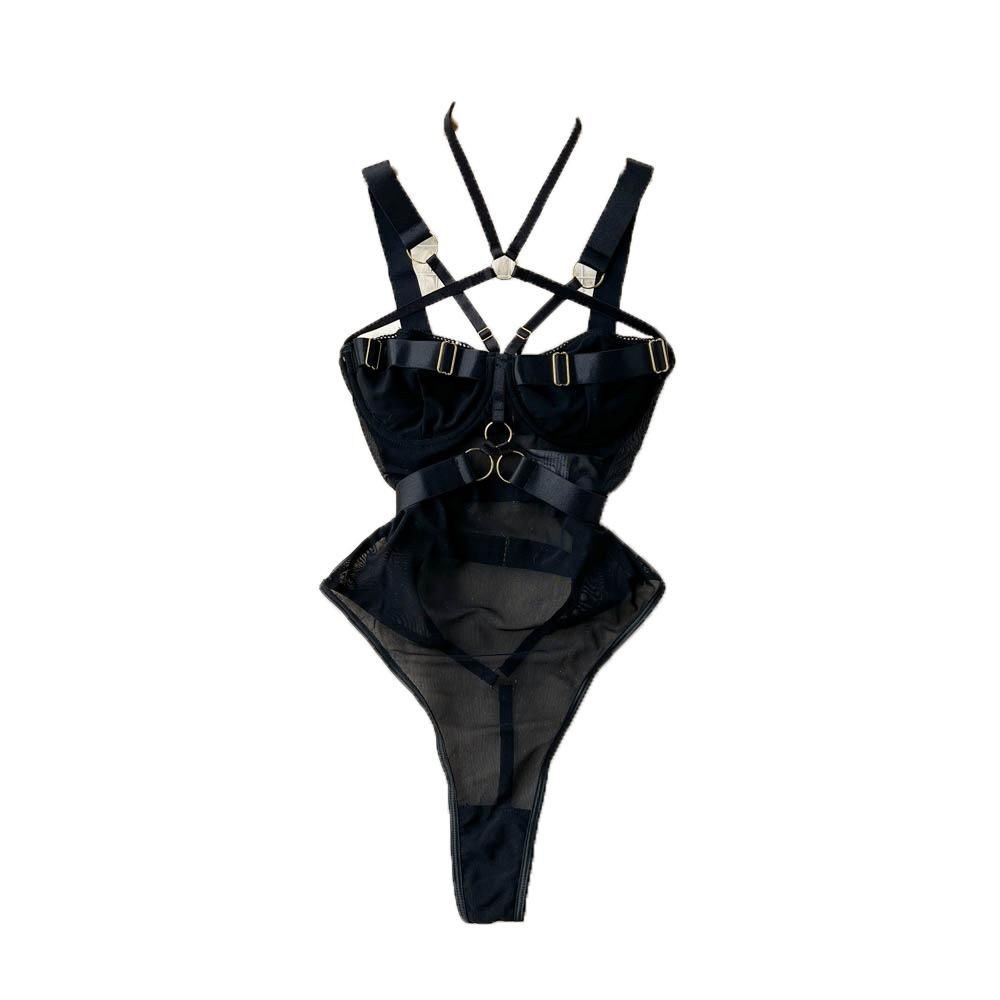 Design sense buckle, cross hanging neck, hollowed out suspender, tight fitting clothing, sexy
