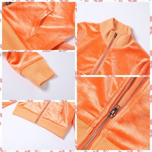 Two Piece Set Velour Women Zipper Long Sleeve Sweatsuit + Wide Leg Pants