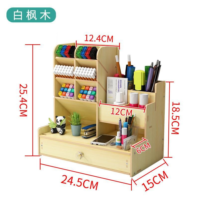 Pen Holder Wooden Desktop Pencil Organizer Office Stationary Storage Box School Desk Stand Case Makeup Rangement Home Organiser
