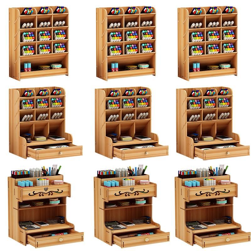 Pen Holder Wooden Desktop Pencil Organizer Office Stationary Storage Box School Desk Stand Case Makeup Rangement Home Organiser