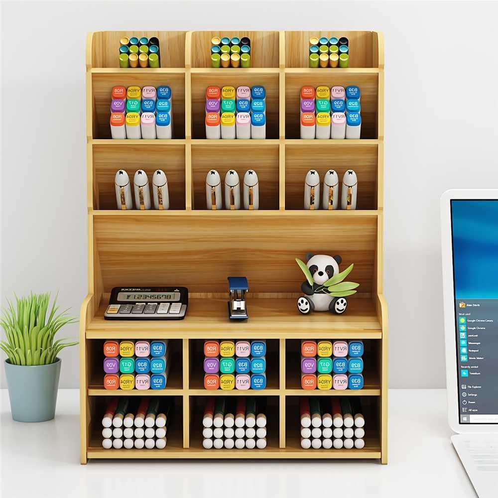 Pen Holder Wooden Desktop Pencil Organizer Office Stationary Storage Box School Desk Stand Case Makeup Rangement Home Organiser