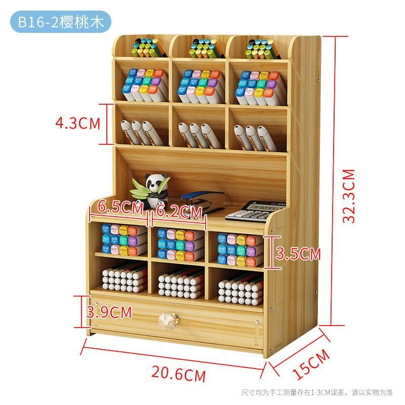 Pen Holder Wooden Desktop Pencil Organizer Office Stationary Storage Box School Desk Stand Case Makeup Rangement Home Organiser