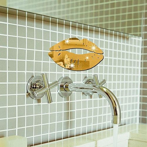 Modern 3D Lips Removable Home Room Decor Wall Mirror Sticker Art Decal-Gold