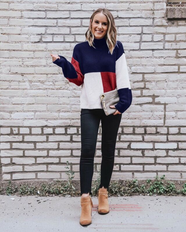 Winter Casual Fashion Women Patchwork Long Sleeves Knitted Turtle Neck Sweater Jumper Pullover Tops(#Pink)