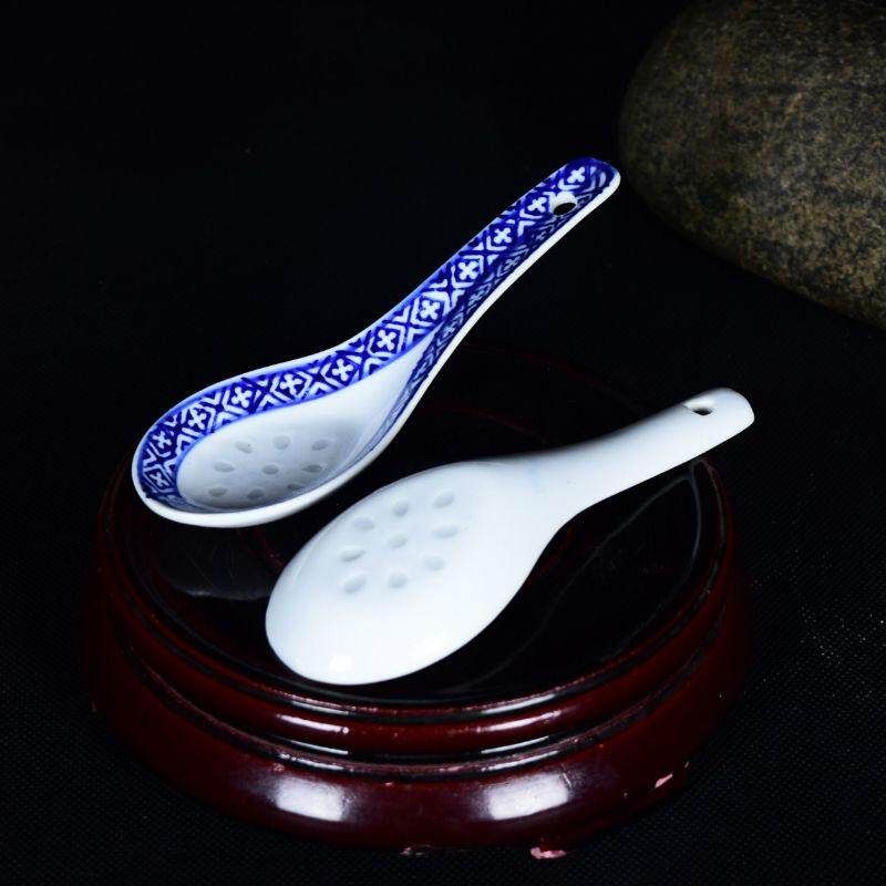 5Pcs White Porcelain Spoons Blue Patterned Asian Ceramics Chinese Soup Spoon Hot