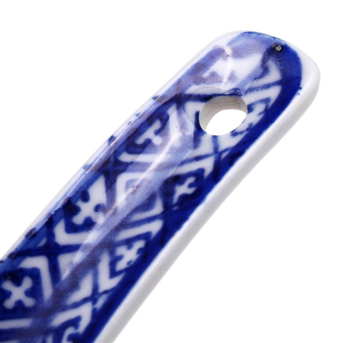 5Pcs White Porcelain Spoons Blue Patterned Asian Ceramics Chinese Soup Spoon Hot