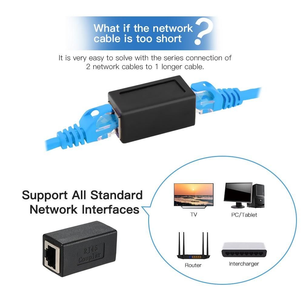 RJ45 Coupler In-Line Coupler CAT 5/CAT 6/CAT 7 LAN Ethernet Cable Extender Adapter Connector Female to Female Straight Modular Plug
