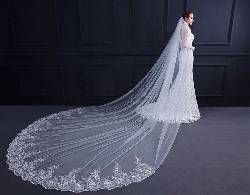 3 Meter White Ivory Cathedral Wedding Veils Long Lace Edge