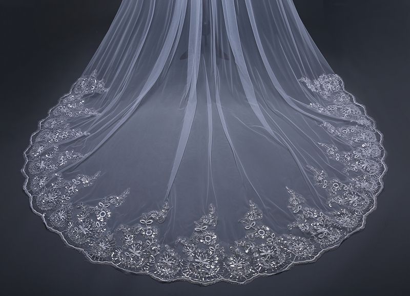 3 Meter White Ivory Cathedral Wedding Veils Long Lace Edge