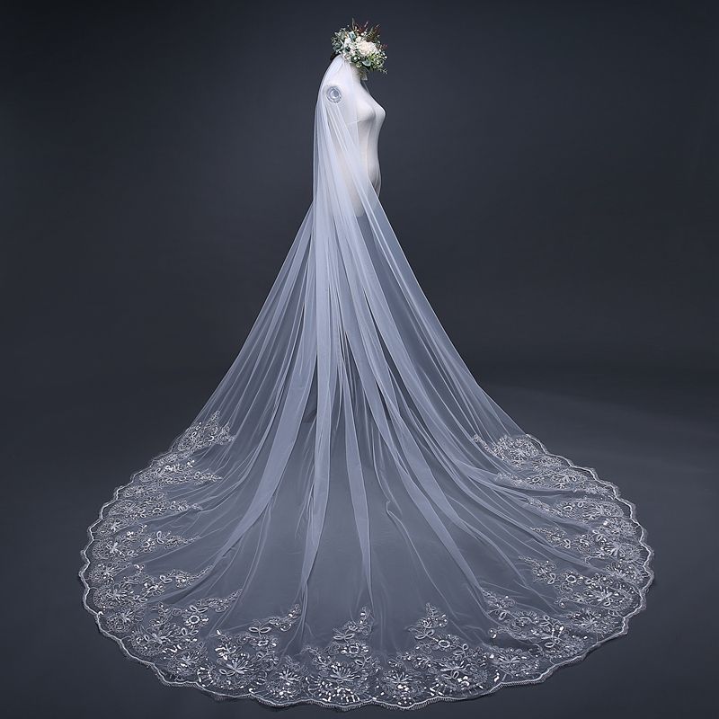 3 Meter White Ivory Cathedral Wedding Veils Long Lace Edge