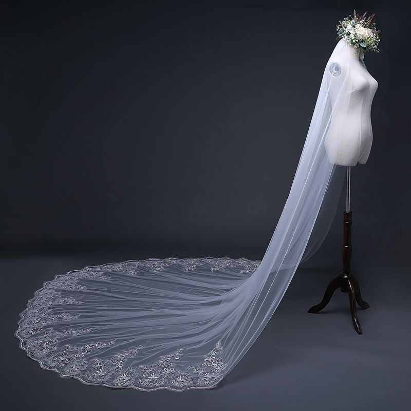 3 Meter White Ivory Cathedral Wedding Veils Long Lace Edge