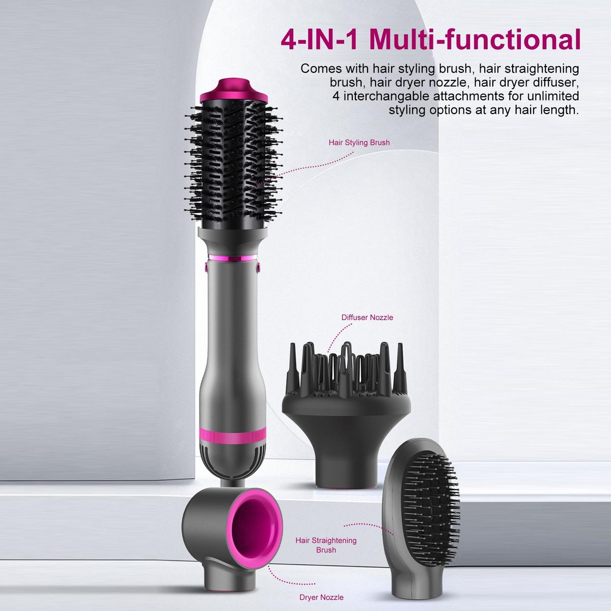 Bestauty 4-IN-1 Hot Air Hair Brush Hair Styling Comb Hair Straightening Curling Comb Electric Hair Dryer Hair Straightener Brush Rotatable Power Cord for Home Salon Use