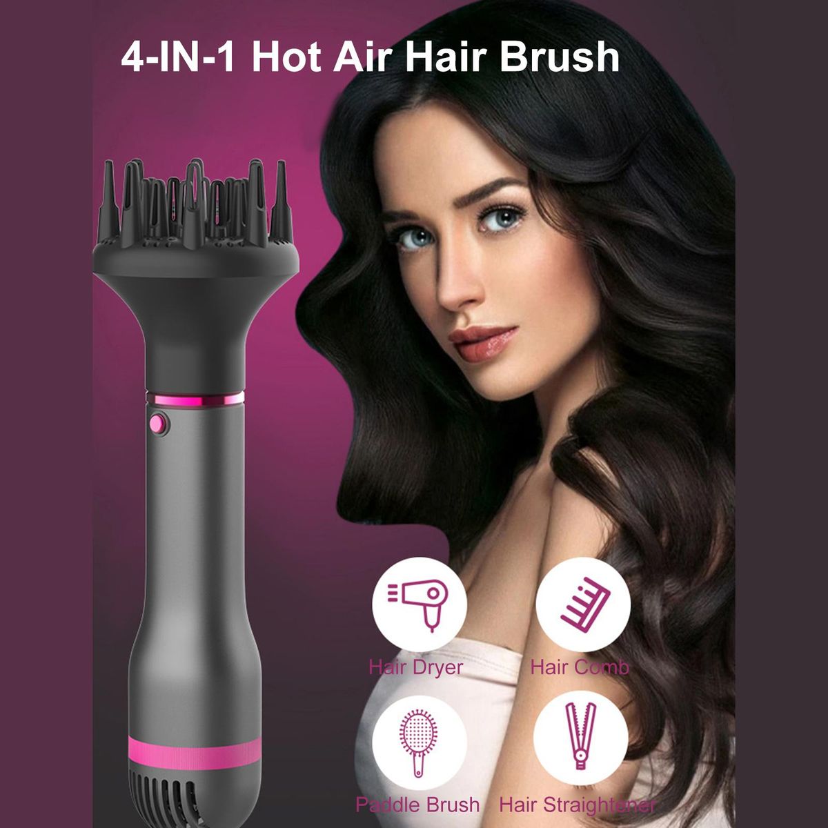 Bestauty 4-IN-1 Hot Air Hair Brush Hair Styling Comb Hair Straightening Curling Comb Electric Hair Dryer Hair Straightener Brush Rotatable Power Cord for Home Salon Use