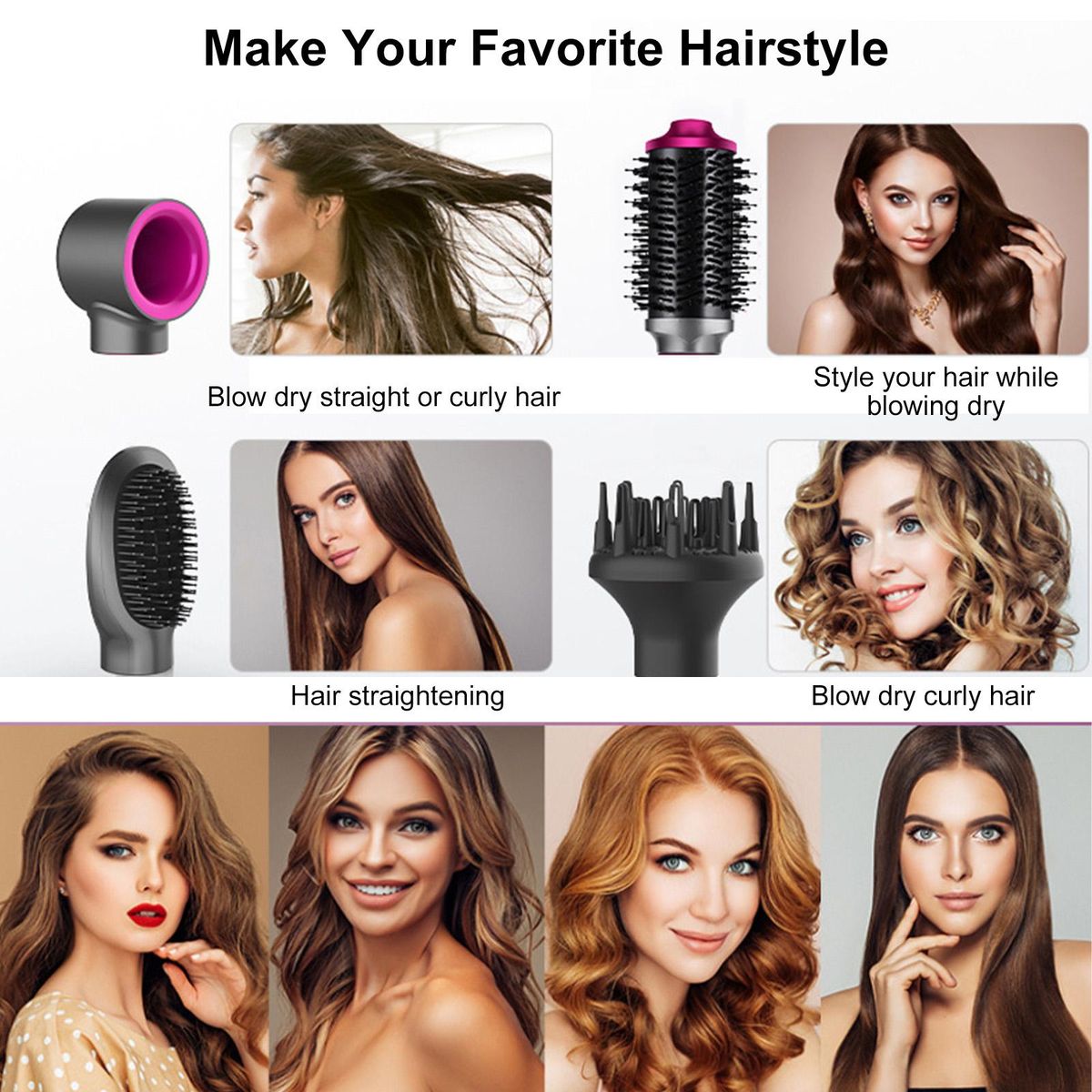 Bestauty 4-IN-1 Hot Air Hair Brush Hair Styling Comb Hair Straightening Curling Comb Electric Hair Dryer Hair Straightener Brush Rotatable Power Cord for Home Salon Use