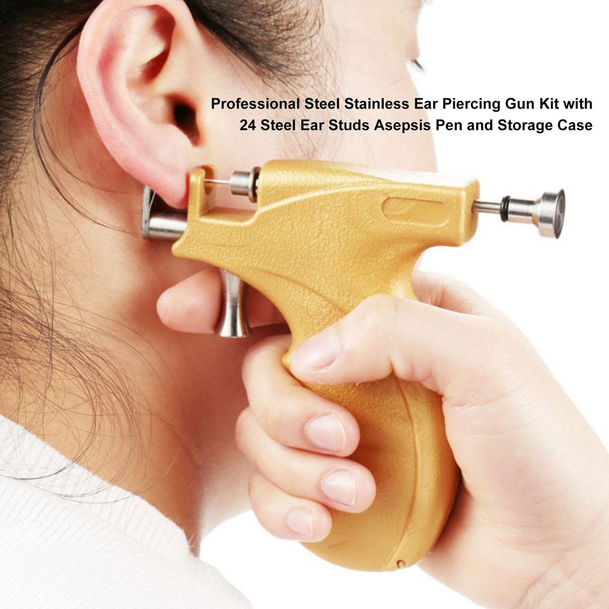 1Set Professional Steel Stainless Ear Piercing Gun Kit with 24 Steel Ear Studs Pen and Storage Case Painless Body Piercing Tool Safety Ear Lips Nose Navel Body Piercing Gun