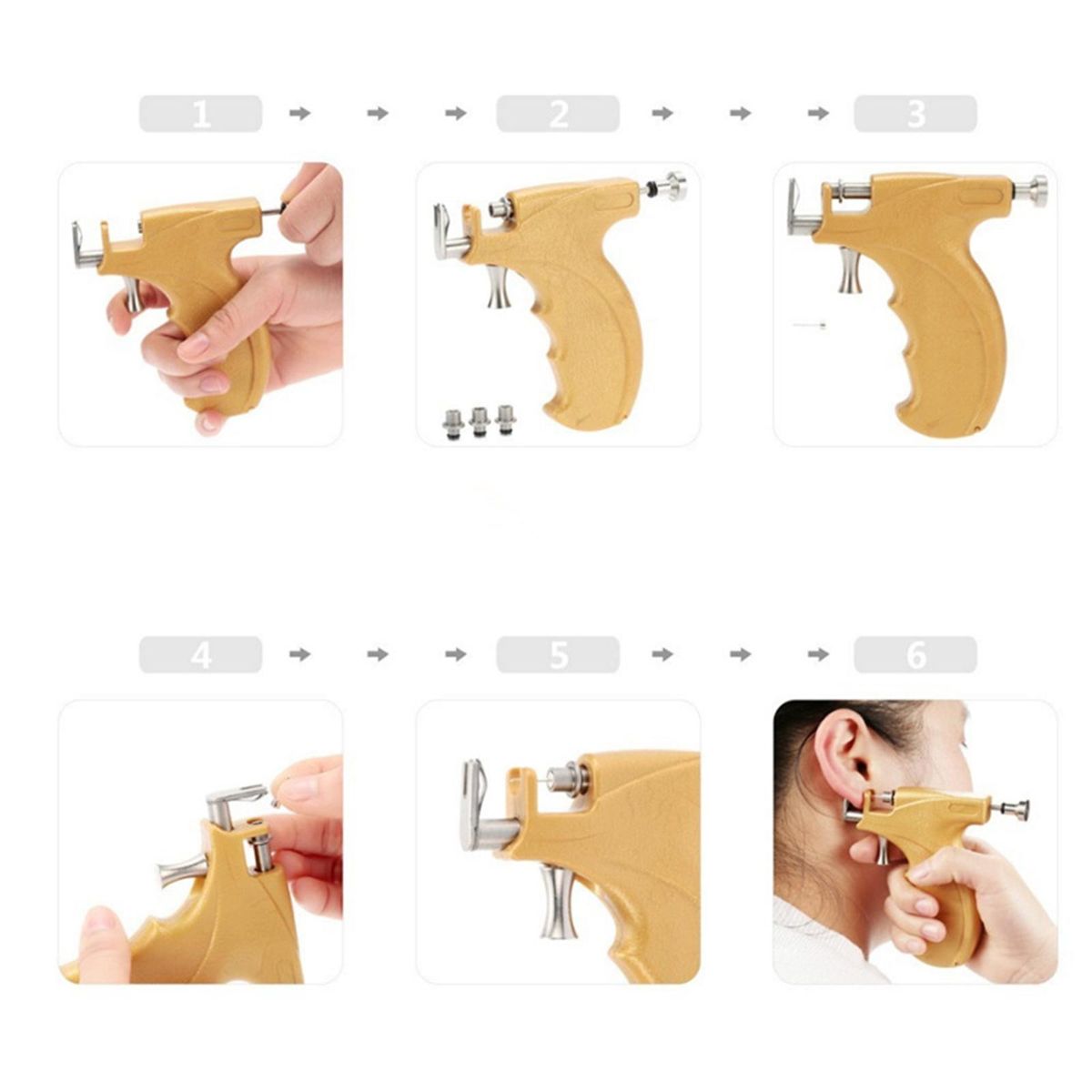 1Set Professional Steel Stainless Ear Piercing Gun Kit with 24 Steel Ear Studs Pen and Storage Case Painless Body Piercing Tool Safety Ear Lips Nose Navel Body Piercing Gun