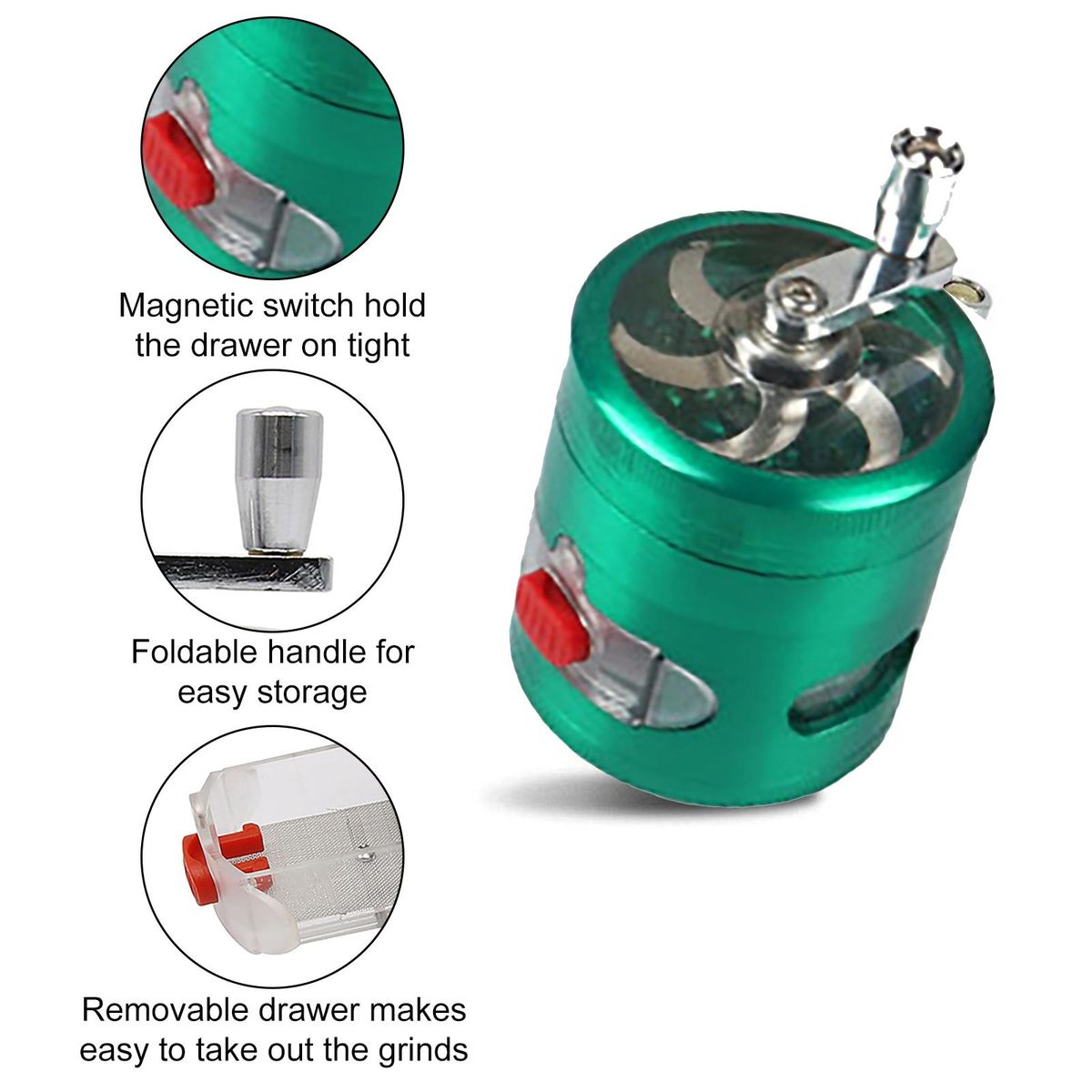 Swing Hand Grinder with Drawers 4-layer Herb Spice Grinder Durable Green