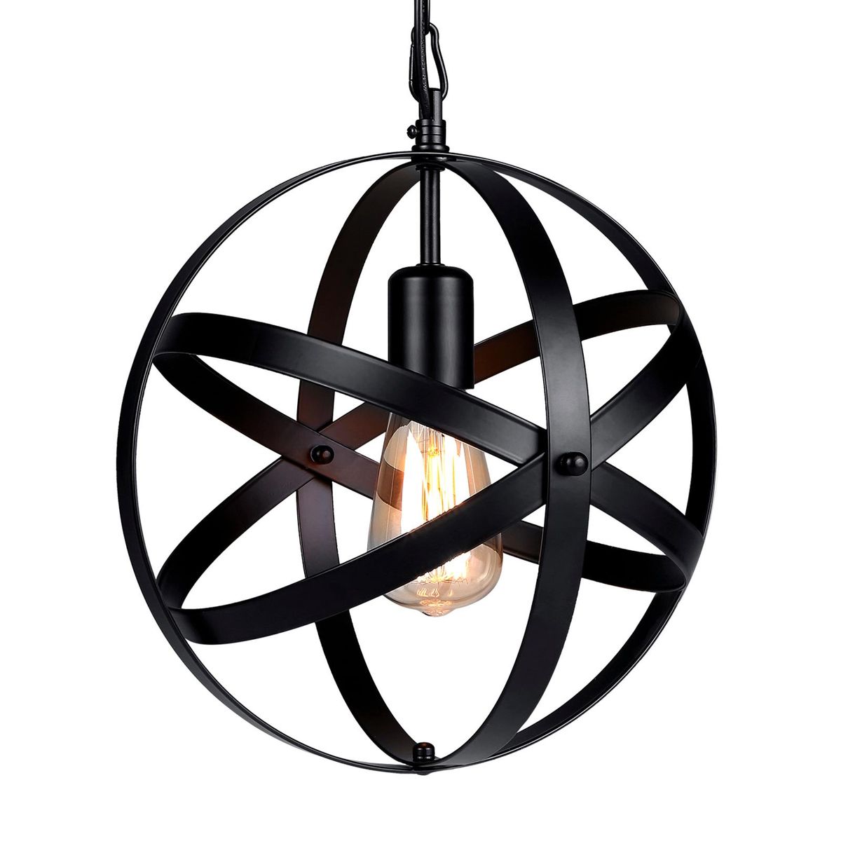 Tomshing Industrial Plug-in Globe Pendant Light E26 Base Vintage Spherical Hanging Lights Lantern 14.76ft Power Cable and ON/Off Switch for Living Room Kitchen Restaurant (without bulb)