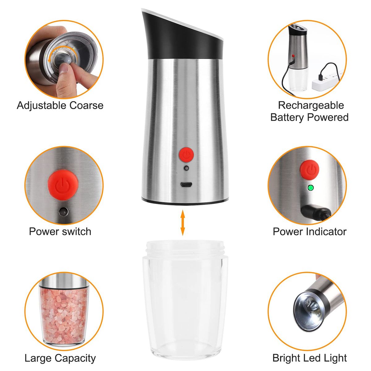 Electric Grinder Stanless Steel Spice Pepper Mill Kitchen