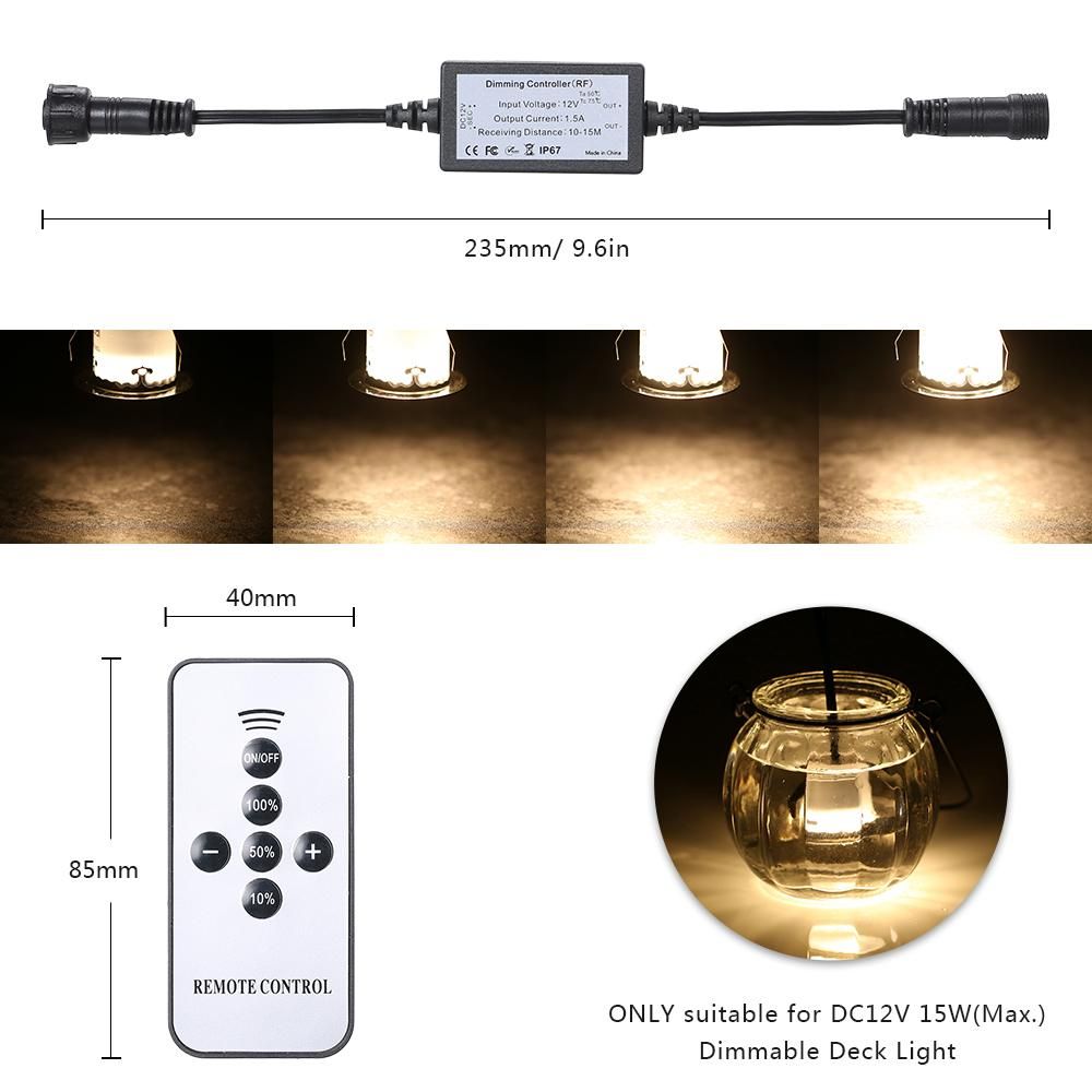 Tomshine DC12V 15W(Max.) Dimmer Modulator Kit  with Remote Control Controller IP67 Water Resistance Portable for Brightness Adjustable Dimmable Deck Light