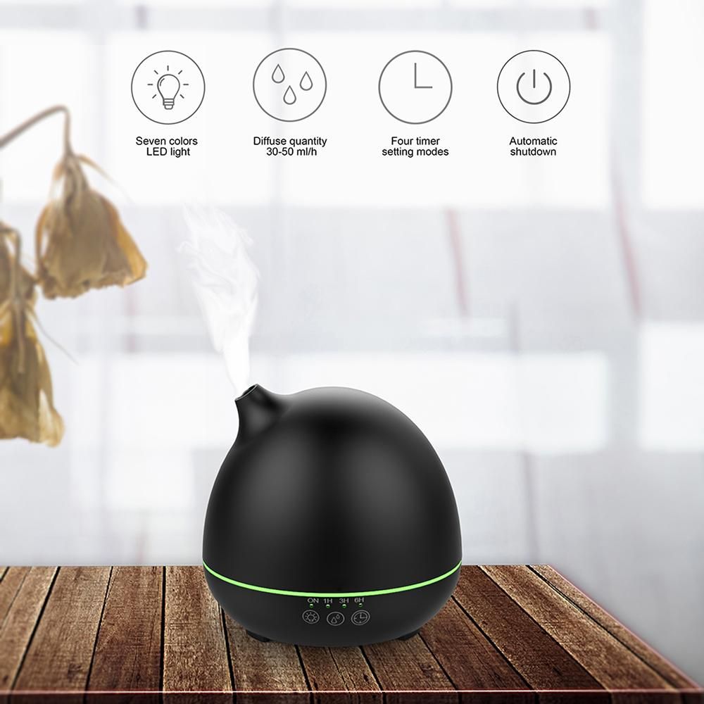 Homgeek 400ml Air Humidifier Aroma Essential Oil Diffuser Aromatherapy Auto Shut-off Timer with 7 Colors LED Lights and Adjustable Mist Mode for Office Home US Plug Black