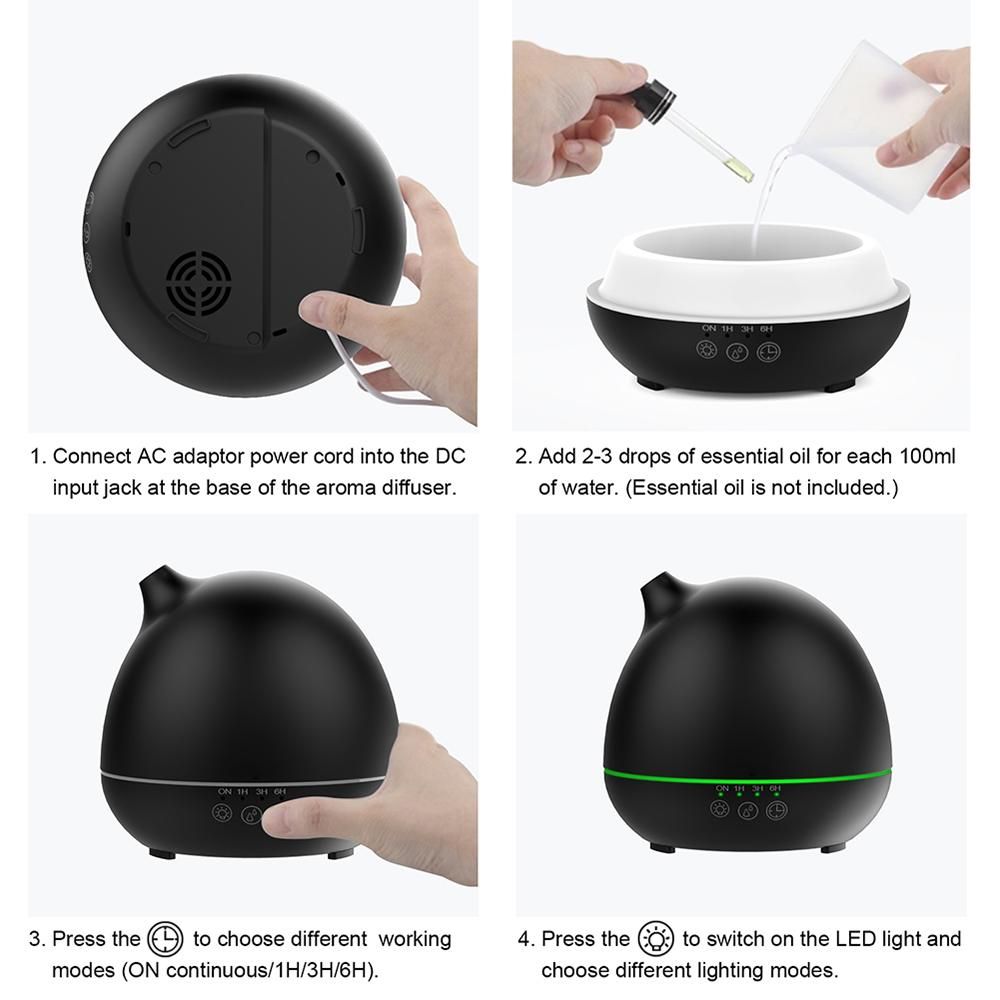 Homgeek 400ml Air Humidifier Aroma Essential Oil Diffuser Aromatherapy Auto Shut-off Timer with 7 Colors LED Lights and Adjustable Mist Mode for Office Home US Plug Black