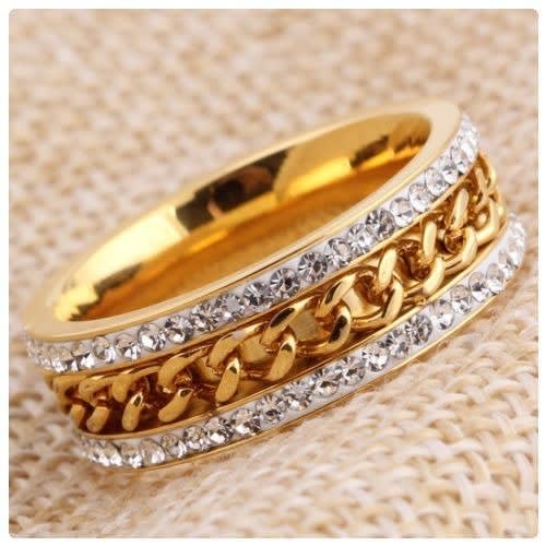 Stainless Steel Cz Spinner Chain Wedding Engagement Ring