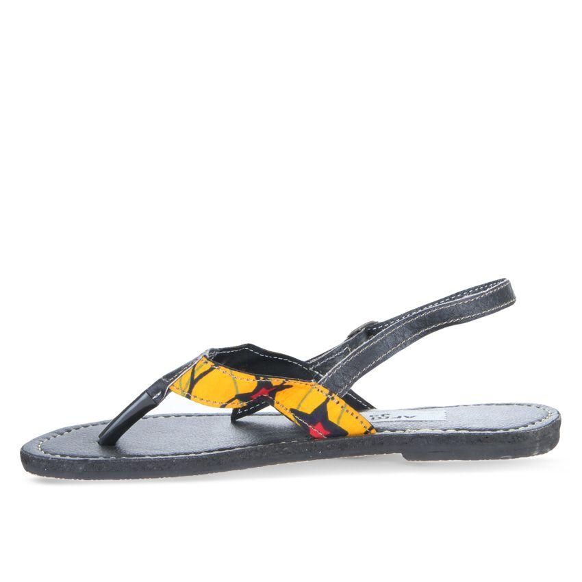 Printed Flat Sandals - Yellow/Red