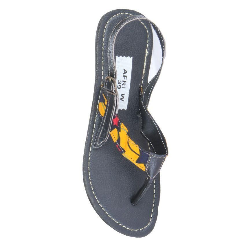Printed Flat Sandals - Yellow/Red