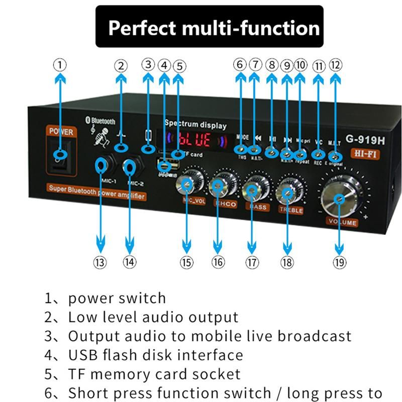 G-919H 1000W Home Power Amplifiers Audio Bluetooth Amplificador Subwoofer Speakers Theater Audio Sound System 220V/110V FM USB