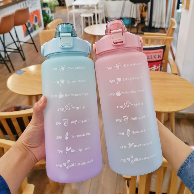Gradient Sport Water Bottle 2000ML Motivational Drink Straw