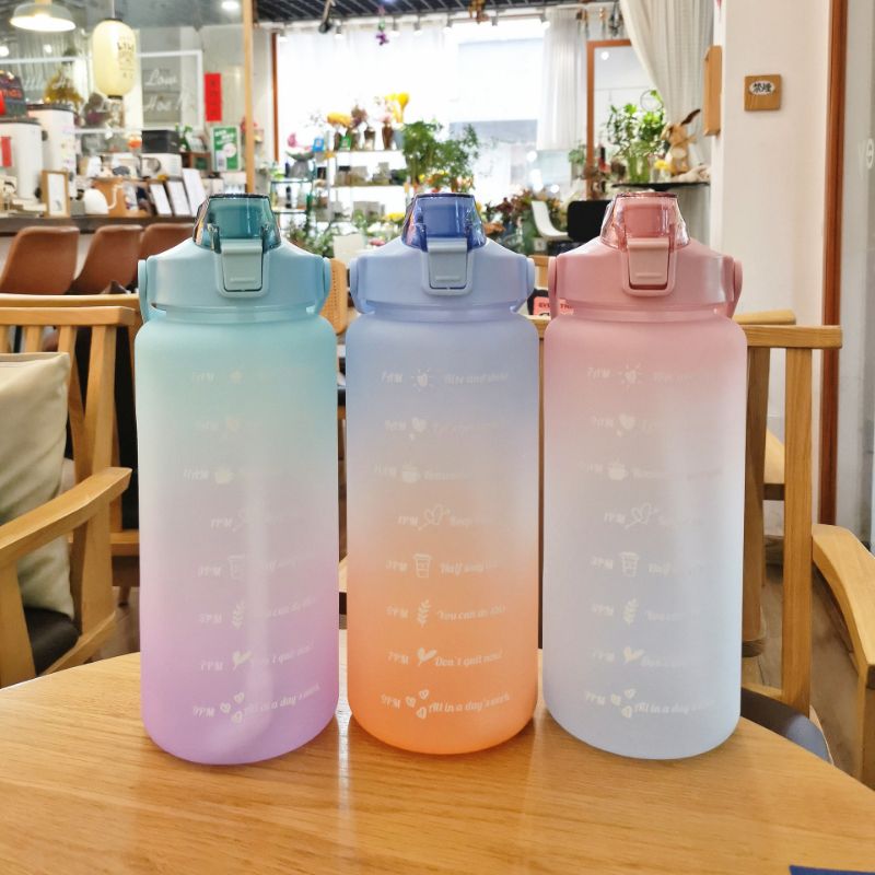 Gradient Sport Water Bottle 2000ML Motivational Drink Straw
