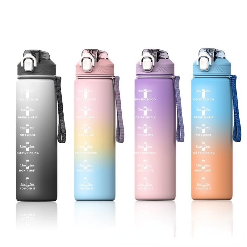 1/2L Large Capacity Sports Water Bottle Portable Straw Plastic Water Cup Outdoor Sports Fitness Travel Leakproof Water Bottle