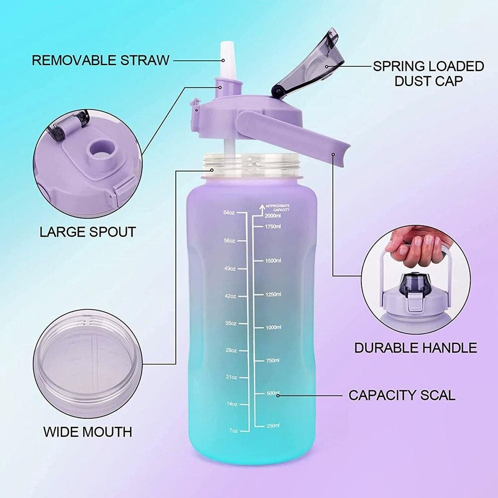 1/2L Large Capacity Sports Water Bottle Portable Straw Plastic Water Cup Outdoor Sports Fitness Travel Leakproof Water Bottle
