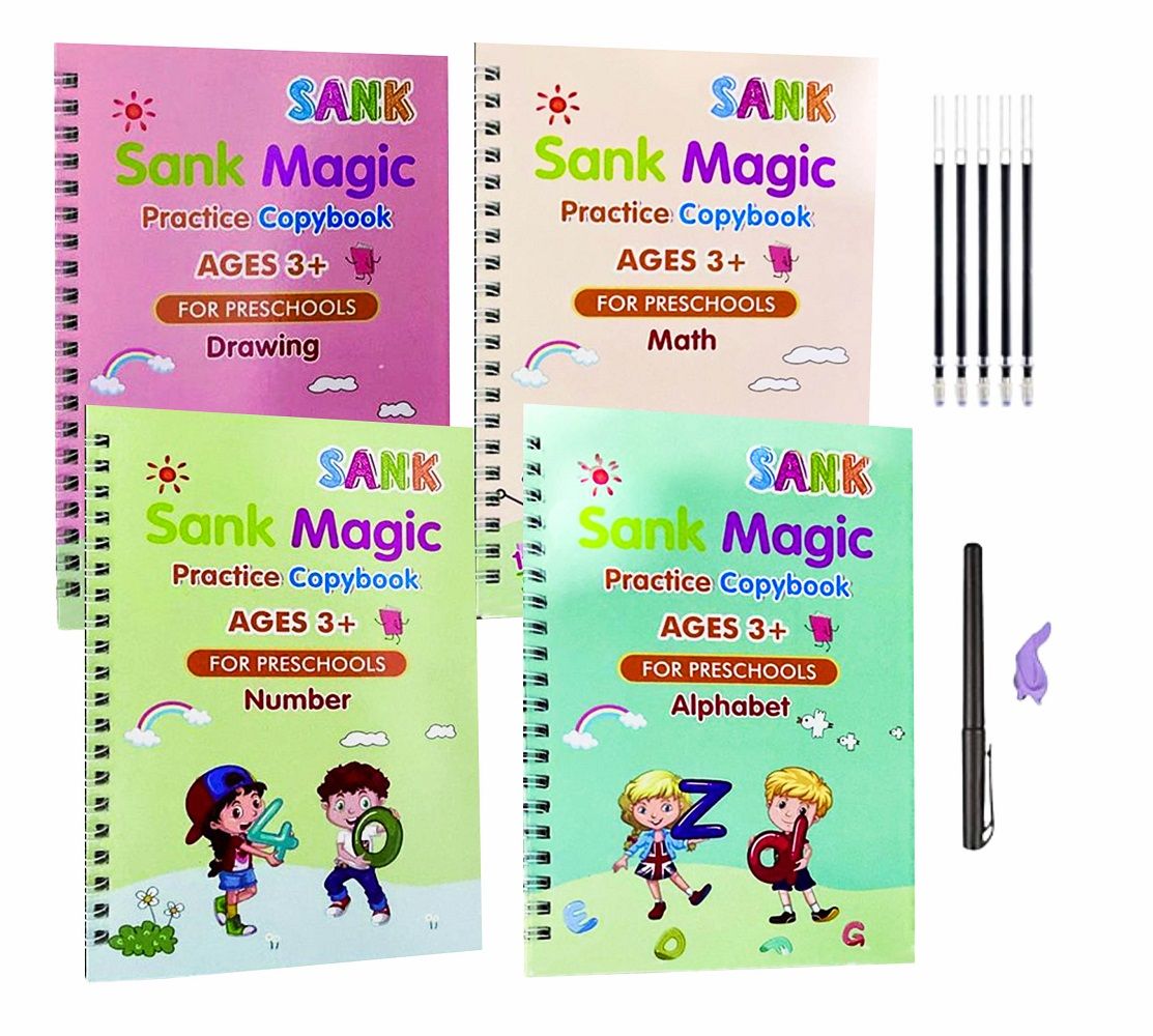 4in1 Reusable Calligraphy Sank Magic Kids Practice Book-4pcs