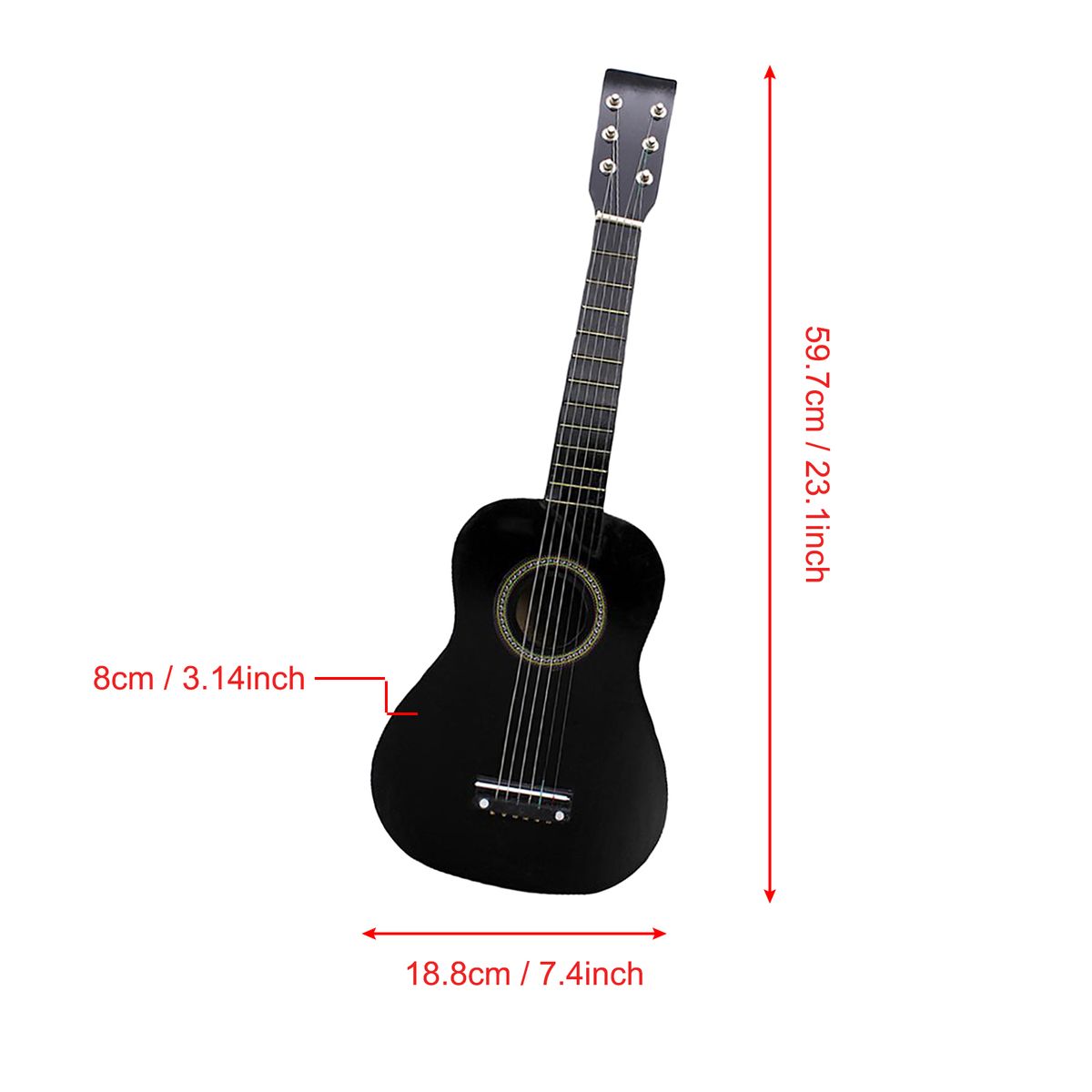 23 Inch Acoustic Folk Guitar For Beginners Student Adult Player Black