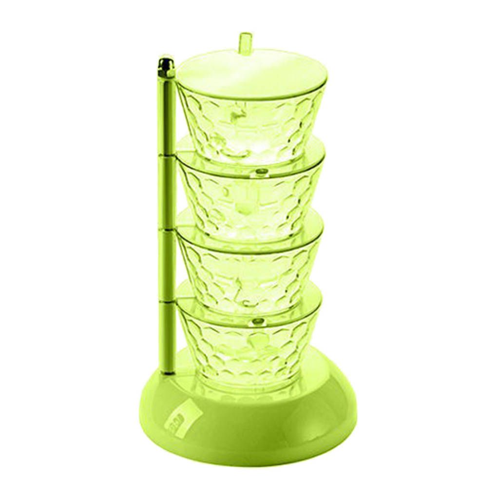 4 Compartment Condiment & Spice Box Serving Set With Spoons Green