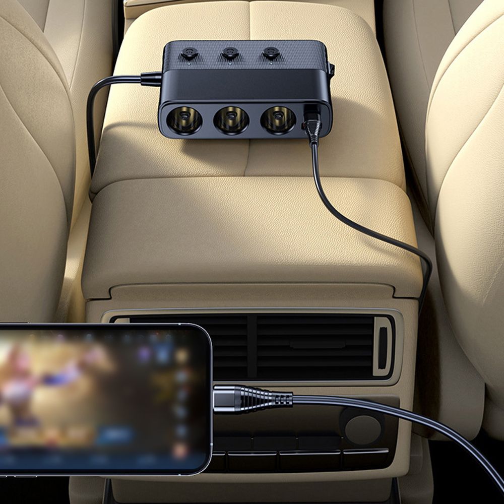 Car Chargers 128W PD+QC3.0 Quick Charging Adapter 3-Socket Power Splitter