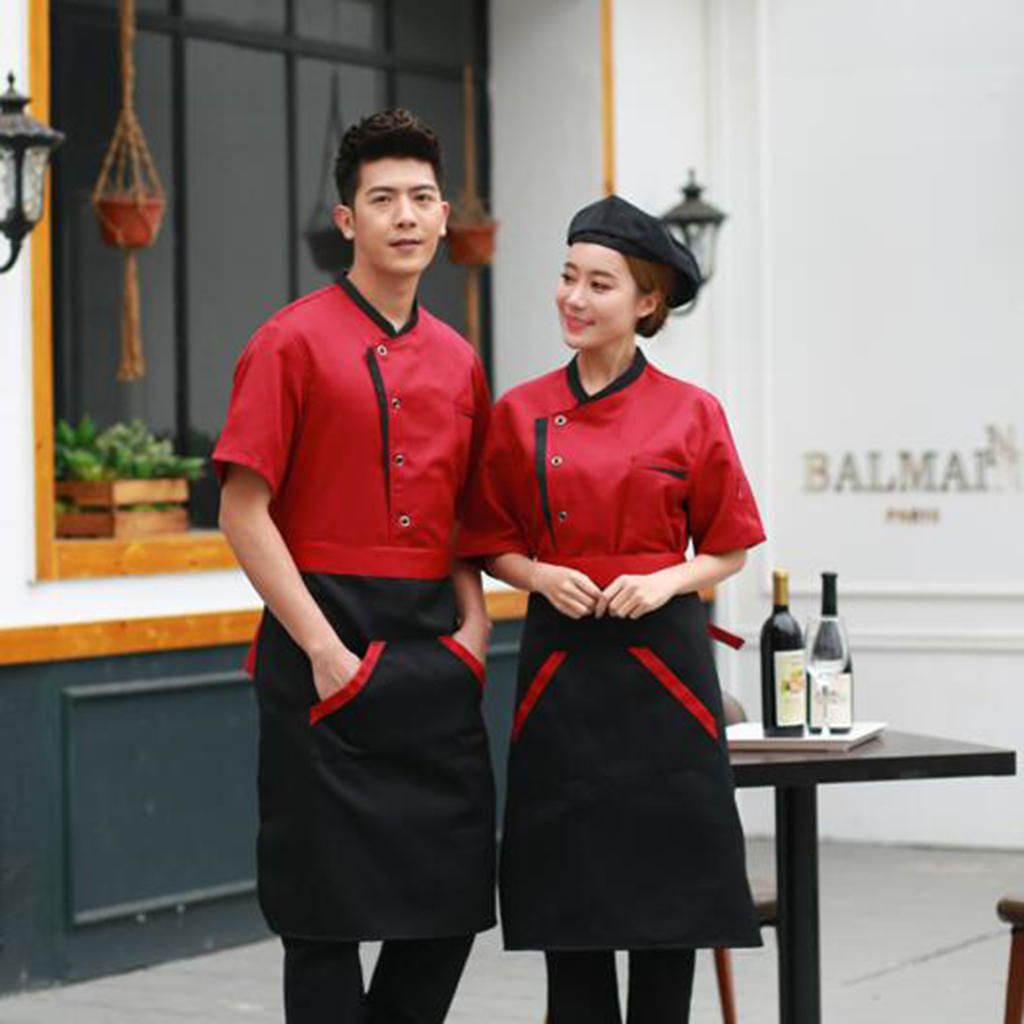 Unisex Chef Jacket Coat Short Sleeves Shirt Hotel Kitchen Black 3XL