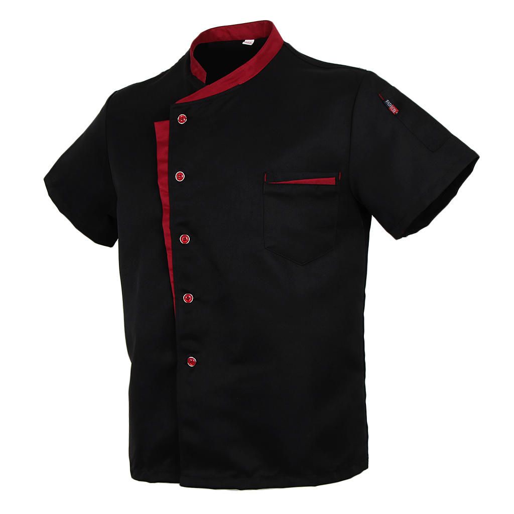 Unisex Chef Jacket Coat Short Sleeves Shirt Hotel Kitchen Black 3XL