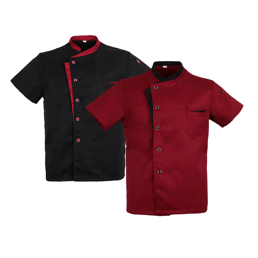Unisex Chef Jacket Coat Short Sleeves Shirt Hotel Kitchen Black 3XL