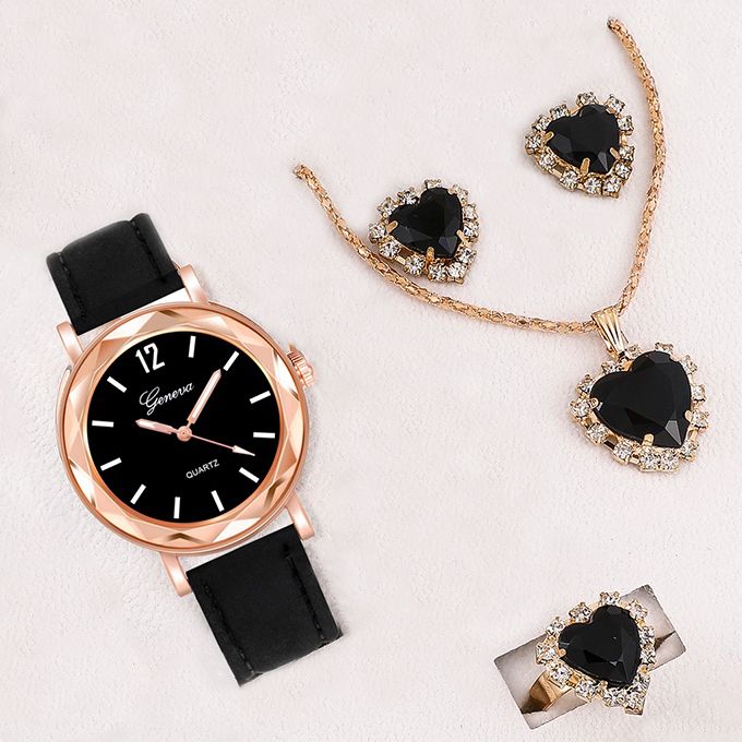 Women's Watch + Necklace + Ring + Earrings Set