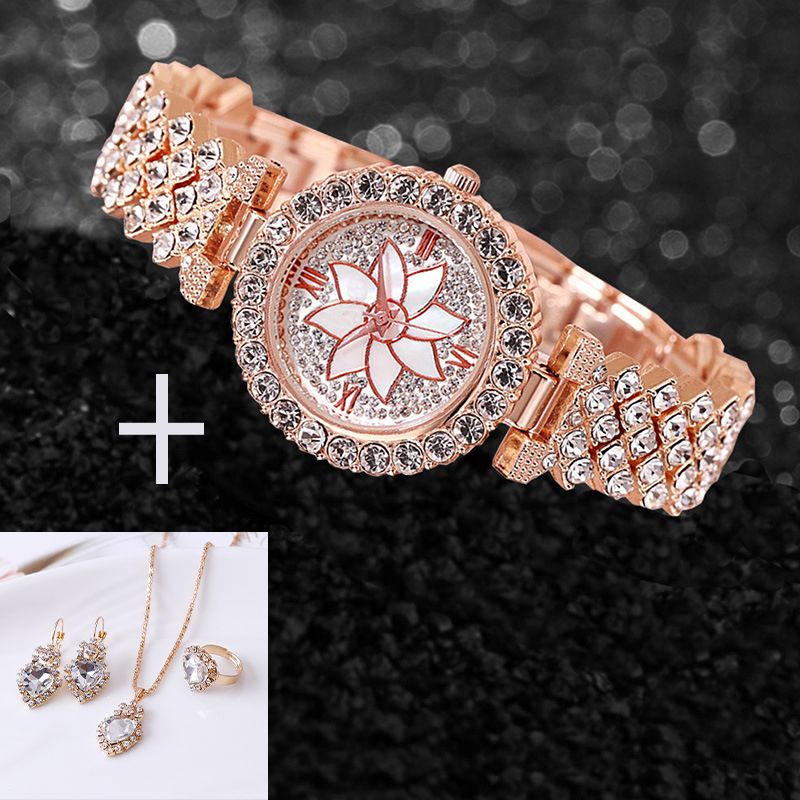 Women's Diamond Star Rose Watch + Necklace+ Earring+ Ring