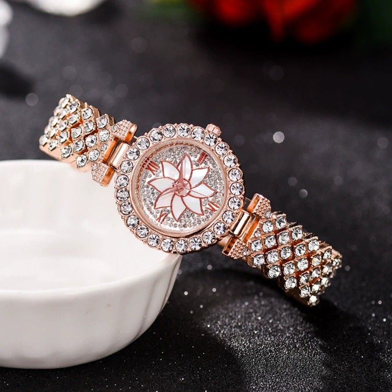 Women's Diamond Star Rose Watch + Necklace+ Earring+ Ring