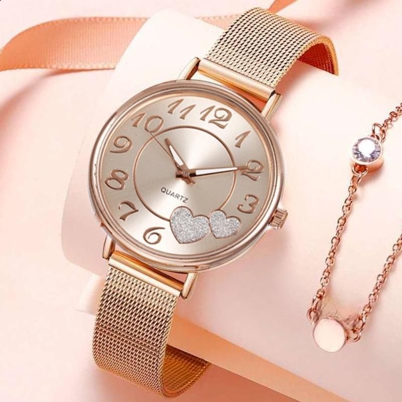 Women Quartz Watch Rose Gold Love Female Simple Temperament Waterproof