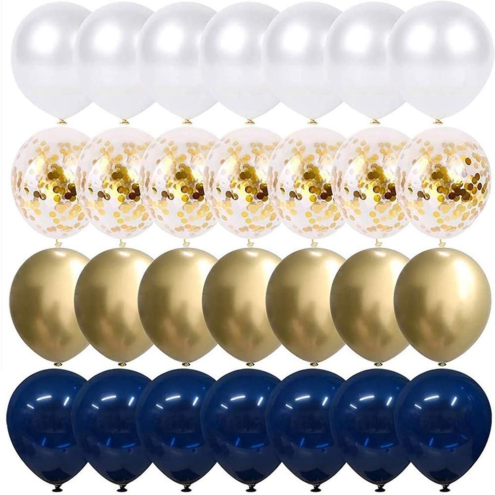 Navy Blue and Gold Confetti Balloons, Birthday Balloons for