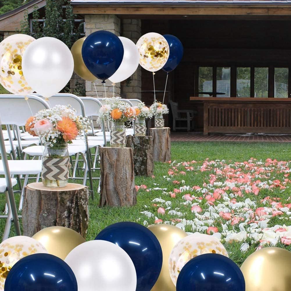 Navy Blue and Gold Confetti Balloons, Birthday Balloons for