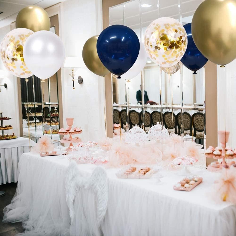Navy Blue and Gold Confetti Balloons, Birthday Balloons for