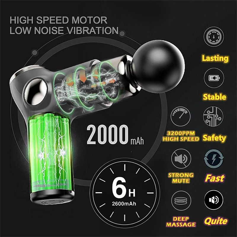 32-speed Electric Massage Gun, Mini LCD Screen, Deep Muscle Massager - Black